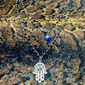 “24 inches Hamsa necklace handmade with small Czech black arura beads.